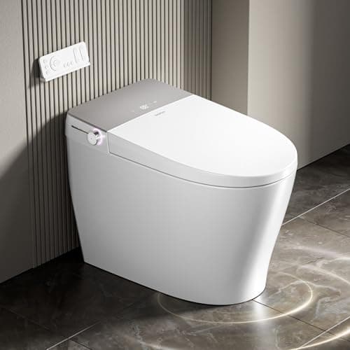 RekeSmt Commercial Grade Smart Toilet with Built-in Tank and Pump - 12” Rough-in, Low Water Pressure Solution, Heavy Duty Smart Bidet Toilet with Knob Control, Foot Sensor Flush, Blackout Flush