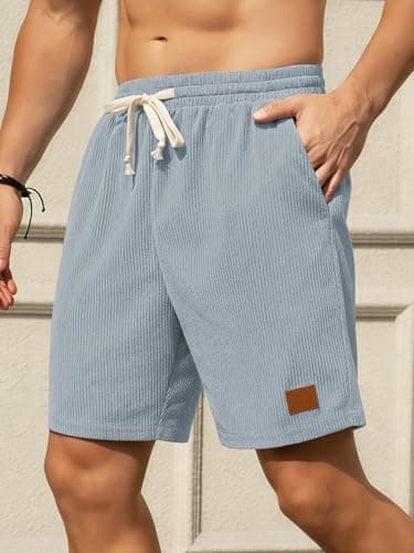 Hardaddy Mens Corduroy Shorts Casual Elastic Waist Drawstring 2026 Summer Beach Lounge Short(Light Blue XX-Large) - Thumbnail 2