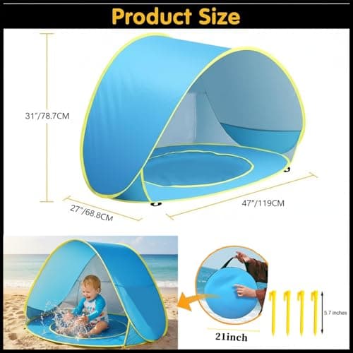 Baby Beach Tent with Pool, Pop Up Beach Tent Sun Shade for Infant Toddlers, Portable UV Protection Shade with Carry Bag for Outdoor Travel, Camping - Thumbnail 3
