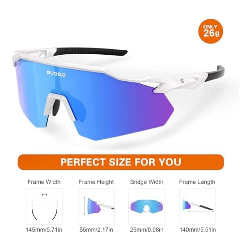 suoso Polarized Sports Sunglasses for Men: Women UV Protection youth Cycling Running Baseball Sun Glasses Softball Goggles Blue - Thumbnail 4
