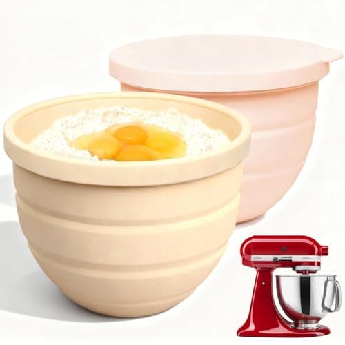 Naerza Silicone Bowl Insert for Kitchen Aid 5 Qt Tilt-Head - Patented Design Bowl Liner, 2pack with Lids, Resistant to collapse Thicker Bowl Insert, Foldable, Heat/Cold Resistant (Beige*Pink) - Image 1