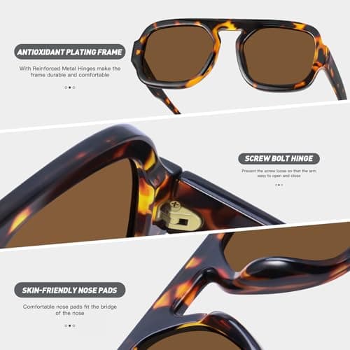 YDAOWKN Retro Square Aviator Sunglasses for Women Men Trendy Flat Top Sun Glasses UV Protection Vintage Shades - Thumbnail 6
