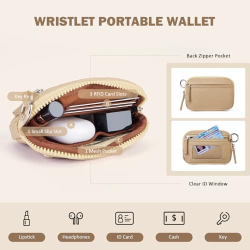 POIUGOYA Nylon Wristlet Wallets, Dual Pouch Keychain Wristlet Wallet, RFID Small Wallet With Coin Pouch,ID Window For Travel - Thumbnail 5