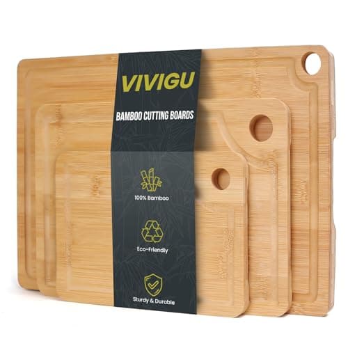 VIVIGU 3-Piece Bamboo Cutting Board Set, Premium Wood Cutting Board with Juice Grooves, Durable Chopping Boards for Kitchen Prep, Meat, Vegetables, Fruits & Serving - Image 1