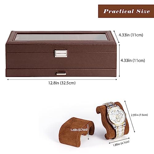 ProCase Watch Box, Fathers Day Gift for Dad, 6 Slot Watches Display Case with Drawer, Mens Watch Case with Glass Lid, 2-Layer Mens Jewelry Organizer Storage Holder -6 Slot, Espresso - Thumbnail 6