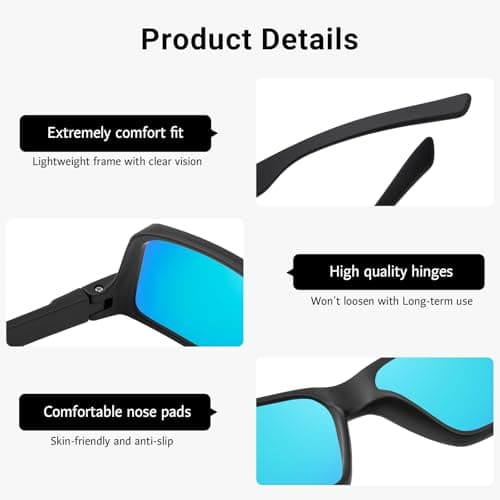 ANRRI Polarized Sports Sunglasses for Men Driving Sunglasses Lightweight Tr90 Frame for Cycling Fishing Running UV400 Protection Mirrored Blue Lens Black Frame - Thumbnail 4