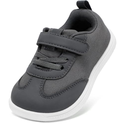 STQ Toddler Boys Wide Toe Barefoot Walking Shoes Comfort Lightweight Breathable Tennis Gym Sneakers Grey Size 4 - Image 1