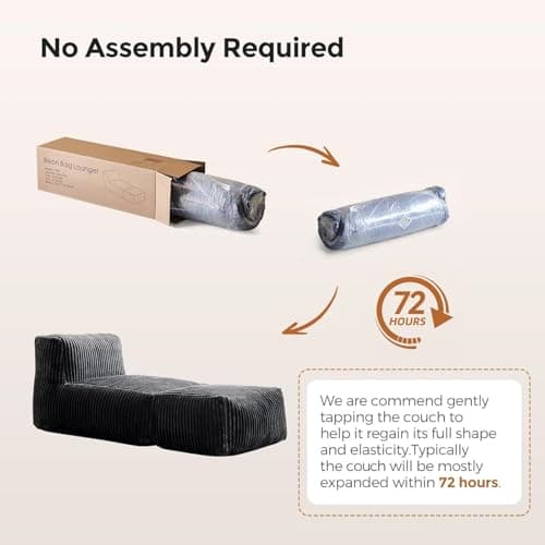 Bean Bag Chair, Corduroy Bean Bag Chair for Adults, Boneless Chair Fireside Chair,Gaint Bean Bag Lounger with Memory Foam Filled for Living Room,Bedroom,Reading Room,Gaming Room(Dark Grey) - Thumbnail 4