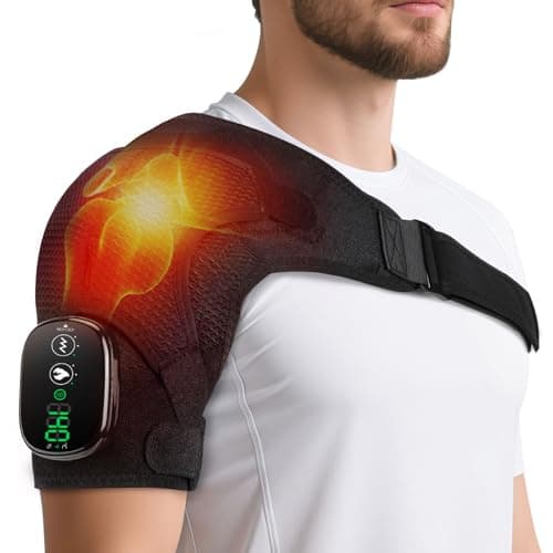 Cordless Shoulder Heating Pad with Vibration for Rotator Cuff Pain Relief, FSA Eligible HSA Heated Shoulder Massager, Rotator Cuff Support Brace with 3 Heating Levels &3 Vibration (Black) - Image 1
