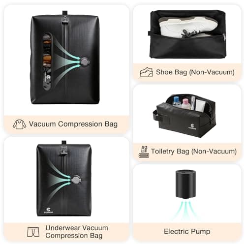 Vacuum Bags For Travel With Pump, 4-Pack Compression Organizer Set, Space-Saving For Carry-On Luggage, Includes Storage For Clothes, Shoes & Toiletries - Thumbnail 2