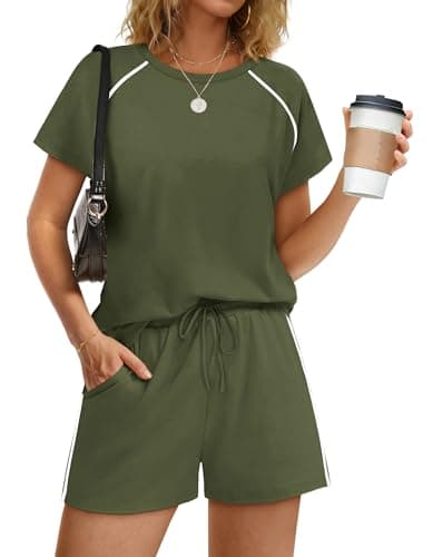 Sampeel 2 Piece Sets for Women Summer Two Piece Outfits 2026 Lounge Sets Matching Set Loungewear Cruise Vacation Resort Wear Petite Beach Vacation Clothes Travel Outfits Army Green S - Thumbnail 2