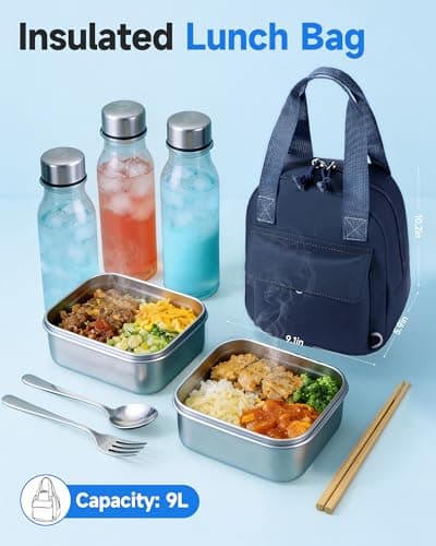 HowFly Lunch Box for Women Men Insulated Lunch Bag Cute Resuable Leakproof Lunch Box Portable Thermal Meal Cooler Bags for Work Picnic Travel Office Navy Blue - Thumbnail 3