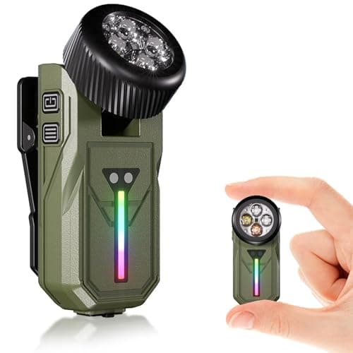 BESTRU Pro S EDC Flashlight Clip-on Light, 600 Lumens Type-C Rechargeable with White LED, UV and RGB, Magnetic Hands-Free Flash Lights for Work, Signaling, Inspection (Green)