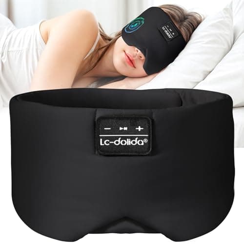 LC-dolida Sleep Mask with Bluetooth Headphones, Ice Silk Sleep Headphones with Bluetooth 5.4, Total Blackout Eye Mask for Sleeping, Sleep Soft Mask for Women Men, All Night Sleep, Travel(Black) - Image 1