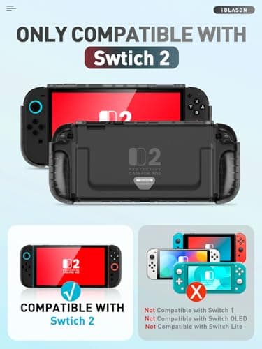 i-Blason for Nintendo Switch 2 Case 2025, Durable Slim Matte Clear Anti-Fingerprint Protective Hard Case with Dockable Comfortable TPU Grip Compatible with Controller & Docking Station - Black - Thumbnail 2