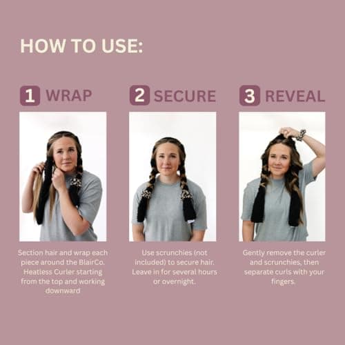 BlairCo Unicorn French Braid Heatless Hair Curler – Handmade Sherpa No Heat Curling Headband for Side Sleepers – Soft Washable Curl Separator for Short to Long Hair – Overnight Curl Rod – Black - Thumbnail 5