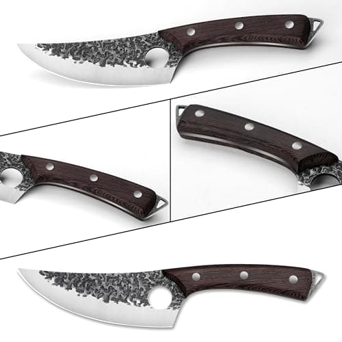 Plys Forged Butcher Knife Set: Comfortable Handle for Long Use - 3PCS Viking Kitchen Knives Set for Mens - Handmade Cooking Meat Cleaver for Cutting and Chopping - Thumbnail 2