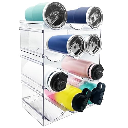 Spaclear 4 Pack Water Bottle Organizer, Stackable Kitchen Pantry Organization and Storage Shelf, Plastic Bottle Holder for Fridge Kitchen Cabinet Organizer and Storage, Tumbler Mug Cup Organizer - Image 1