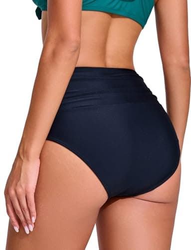 COCOPEAR V-Cross High Waisted Bikini Bottoms Tummy Control Full Coverage Bikini Bottoms for Women Black S - Thumbnail 6