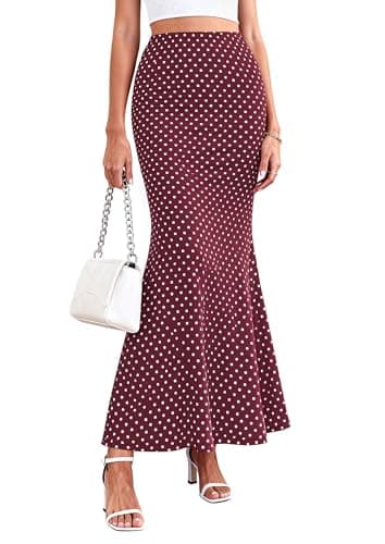 PRETTYGARDEN Women's Maxi Skirt 2026 Summer Flowy Polka Dot Floral High Waisted Mermaid Office Work Spring Long Slip Skirts (Dot Wine Red White,X-Small) - Image 1