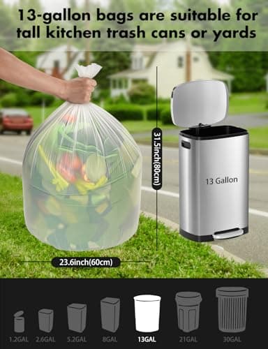 Trash bags 13 Gallon Biodegradable: Aievrgad Garbage bags for tall kitchen trash can liner, 50 count,Unscented, Heavy Duty, Thickened 1.26 Mil, for food/kitchen waste or Graden,white 50L - Thumbnail 6