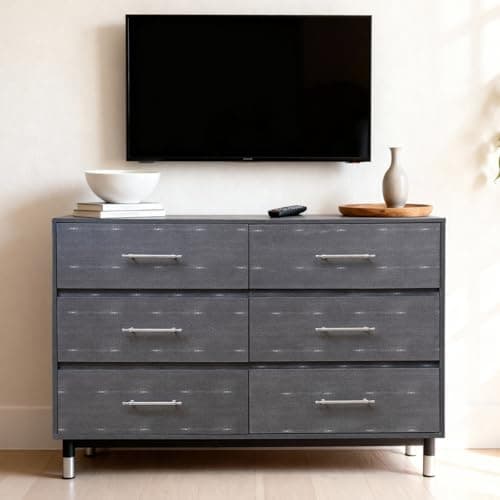 BERRY NEST Grey Dresser for Bedroom, 6 Drawer Wood Dresser with Modern Storage Organizer, Wide Chest of Drawers for Clothes, Closet, Living Room - Thumbnail 6