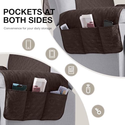 VANSOFY 100% Waterproof Recliner Chair Cover, Recliner Cover with Non-Slip Granule, Washable Reclining Chair with Pocket Furniture Protector for Kids, Pets(Chocolate, 23") - Thumbnail 4