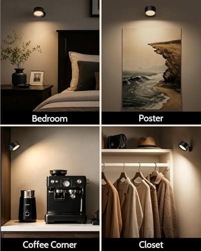 LED Wall Mounted Lights, Rechargeable Wall Sconces with Remote & Touch Control, 3 Color Temperatures 360° Rotation Dimmable Cordless Wall Light for Bedroom Study Reading Bedside (Black, 3 Pack) - Thumbnail 5