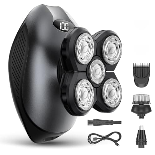 Electric Razor for Men, Head & Body Hair Shaver for Men, Cordless Rechargeable Wet/Dry Bald Head & Groin Waterproof Razor with Rotary Blades,Clippers, Beard Trimmer,Nose Trimmer, Brush (Gray)
