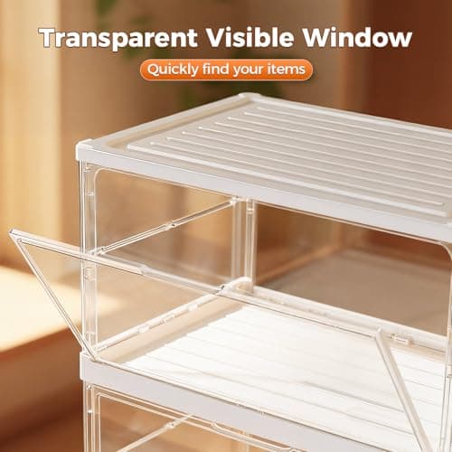 XOS 198QT Ultra Large Storage Bins Closet Organizer and Storage Foldable & Collapsible Containers Drawers Organizer Bookshelf Bookcase Cabinet Display Case 4-Tier Plastic with Lids for Bedroom - Thumbnail 6