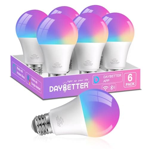 DAYBETTER Smart Light Bulbs, RGBCW Color Changing Smart Bulb Compatible with Alexa & Google Home,Preset Scene, Music Sync, A19 E26 2.4G WiFi Bluetooth Dimmable LED Bulbs, 60W Equivalent, 800LM, 6 Pack - Image 1