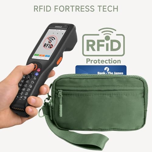 NBERMOTION Checkered Nylon Wristlet Wallets for Women RFID Blocking Purse With Credit Card Holder & Crossbody Strap(Pea Green2) - Thumbnail 2