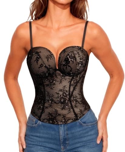 Popilush Lace Corset Tops For Women Mesh Bustier Top With Underwire - Image 1