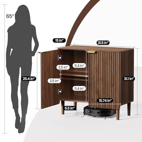 LOOMORA Sideboard Buffet Storage Cabinet - Wood Cabinets with Adjustable Shelves Fluted Doors, Anti-Tip Console Table for Kitchen Dining Living Room or Entryway Hallway, Easy Assembly, Walnut - Thumbnail 2