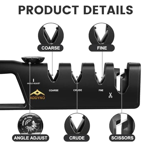 ADDYNO 4-in-1 Knife Sharpener with Angle Guide, Adjustable Edge,3-Stage Coarse–Sharpen–Fine + Scissors Slot, Non-Slip Base & Ergonomic Handle for Kitchen Knives,Square Black - Thumbnail 3