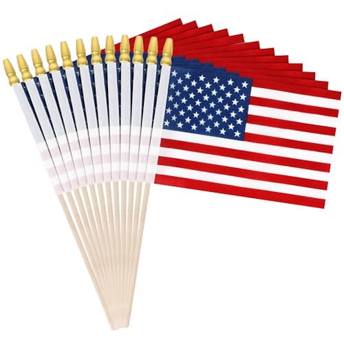12 Pcs Small American Flags on Stick, 6x4 In 4th of July Decorations, Mini 250 Anniversary USA Flag, Fourth of July American Handheld Flags for Veterans Day Memorial Day Supplies - Image 1