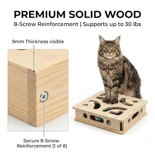 EIODEAR Cat Nail File Scratcher with 5 Sandpaper Pads, 4 Bell Balls, 8 Screw, Solid Wood Cat Scratch Puzzle Enrichment Box Nail Filer Box Toy to File Nails, Cat Treat Box for Treat-Motivated Cats - Thumbnail 6