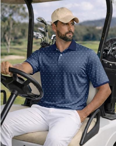 KUYIGO Men’s Golf Polo Shirt Quick Dry Breathable Moisture Wicking UPF 40+ Printed Short Sleeve Performance Shirt,L - Thumbnail 2