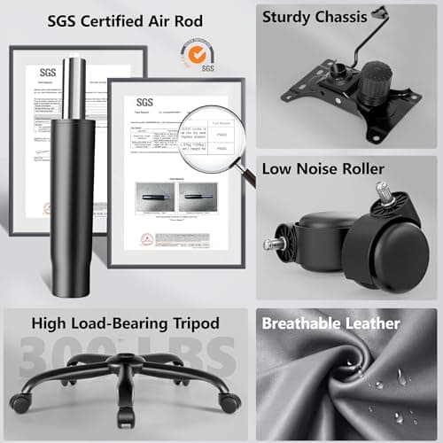 PU Leather Executive Office Chair, Ergonomic High-Back Computer & Gaming Chair with Adjustable Height, Rolling Swivel & Flip-Up Armrests, Comfy Padded Seat for Home Office-Gray - Thumbnail 3