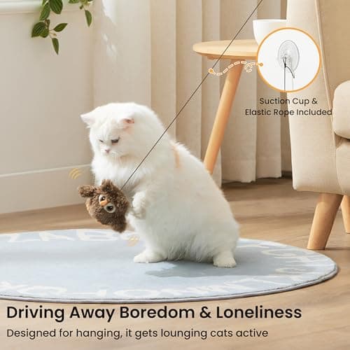 ZOMISIA Flappy Bird Cat Toy, Interactive Flapping Chirping Bird Cat Toy with Catnip Bag for Indoor Bored Alone Kitten, Automatic Rechargeable Touch Activated Owl Kitty Toy (No Flying), Brown - Thumbnail 3