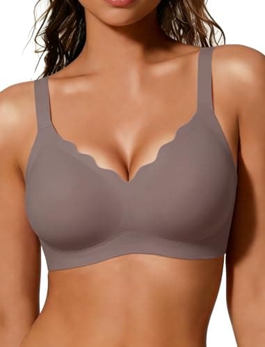COCOMARTS Jelly Bras for Women No Underwire Seamless Push Up Scalloped Tshirt Bralettes Comfortable Wireless Everyday Bra Coffee Medium - Image 1