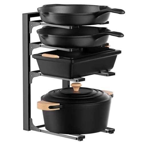 MUDEELA Pots and Pans Organizer under Cabinet 15.75" Tall, 4-Tier Heavy Duty Pan Organizers inside Cabinet Kitchen Storage, Adjustable Pot Rack Holds up to 88 LB Cast Iron Skillets Shallow Cookware - Image 1