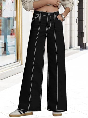 PEIHOT High Waist Wideleg Jeans for Women Trendy Stretch Loose Fti High Rise Denim Pants Casual Black - Thumbnail 2