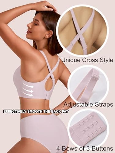 COCOMARTS Jelly Bras for Women No Underwire Push Up V Mesh Seamless Comfort Tshirt Bra Supportive Lift Bralette Everyday Bra Pink Medium - Thumbnail 5