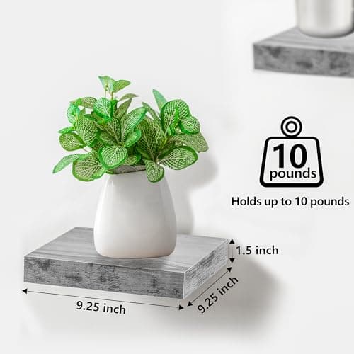 Sorbus 9X9 Inch Floating Shelves for Wall – Square Floating Shelf with Invisible Mounting Bracket for Kitchen, Bedroom, Living Room & Bathroom Decor – Rustic Showcase Wall Shelf (Grey, 3 Pack) - Thumbnail 3