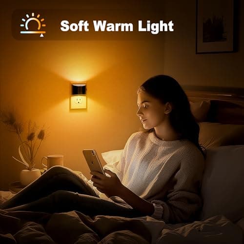 JandCase Night Light, Modern Night Lights Plug into Wall,2 Pack Dusk to Dawn Sensor Nightlight, Amber Brightness Adjustable Nightlight for Kids Bathroom Hallway Kitchen Bedroom Decor - Thumbnail 5