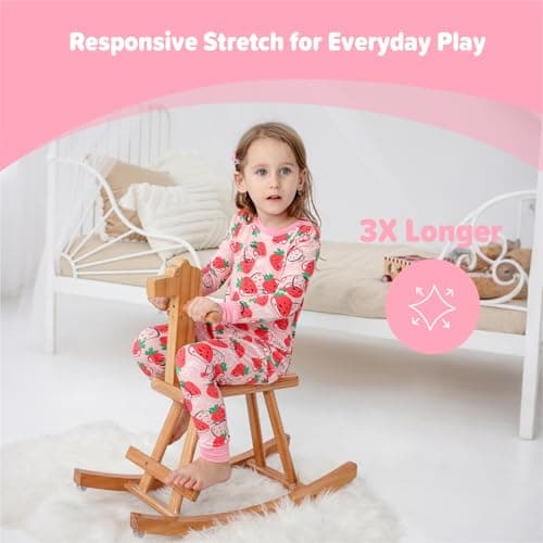 NewSeed So Soft Kids 2-Piece Viscose from Bamboo Outfit Set, Long Sleeve Top & Leggings, Cozy Base Layer for Boys & Girls (Strawberry, 5-6Y) - Thumbnail 3