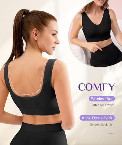 YADIFEN 3 Pack Womens Sports Bras,Wireless Comfortable Seamless Sleep Yoga Sports Bras for Women with Removable Pads - Thumbnail 4