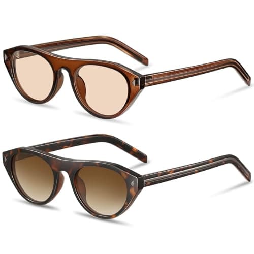 YMRFW Retro Oval Sunglasses for Women Men Trendy Small Cateye Narrow Round Shades UV Protection - Image 1