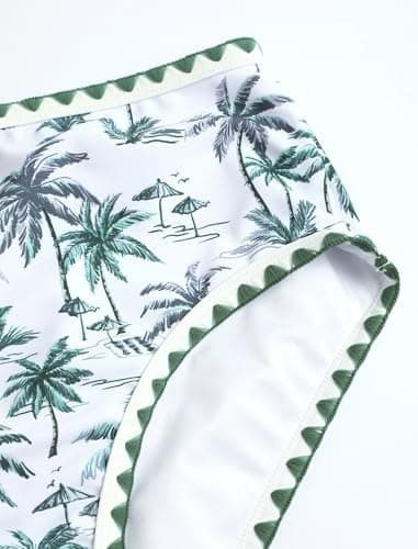 ZAFUL Tankini Swimsuit Tummy Control Bathing Suits Two Piece Swimwear Swim Top with High Waisted Bottom Green Palm Tree L - Thumbnail 6